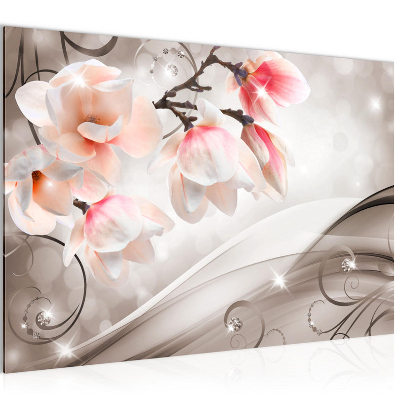 Runa Art Bild Blumen Abstrakt Modern Wandbilder Wohnzimmer 1 Teilig - Made In Germany - Diamant Beige Braun Flur 035315b