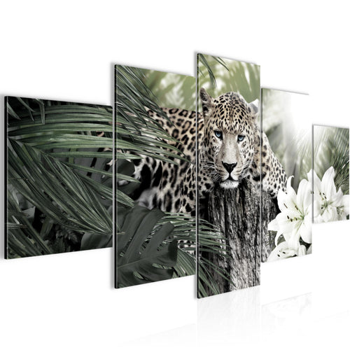 Runa Art - Bilder Afrika Leopard 200 x 100 cm 5 Teilig XXL Wanddekoration Design Schwarz Weiss 006751c