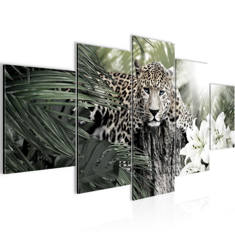 Runa Art - Bilder Afrika Leopard 200 x 100 cm 5 Teilig XXL Wanddekoration Design Schwarz Weiss 006751c