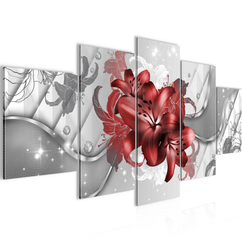 Runa Art Wandbilder Blumen Lilien 5 Teilig Bild auf Vlies Leinwand Deko Wohnzimmer Abstrakt Rot Weiß 016552b