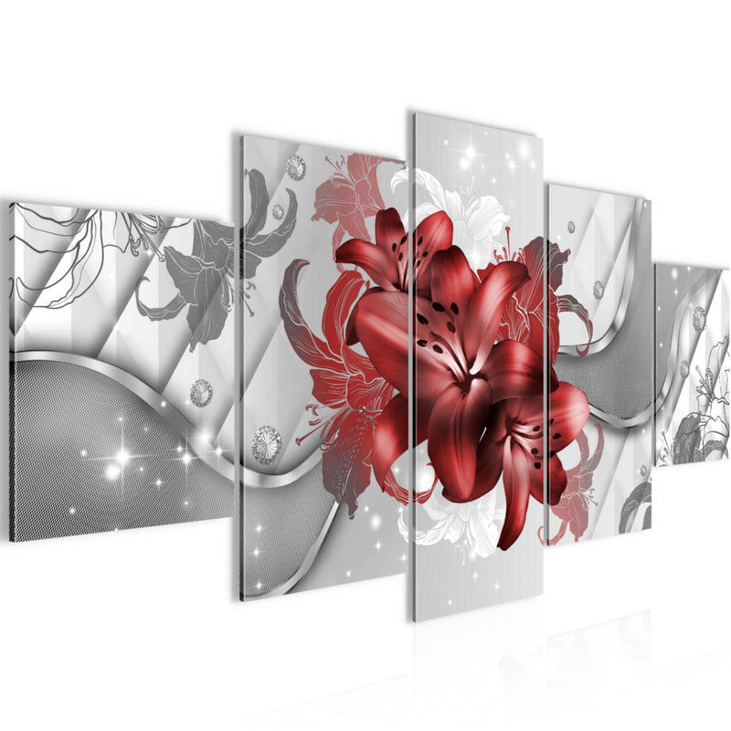 Runa Art Wandbilder Blumen Lilien 5 Teilig Bild auf Vlies Leinwand Deko Wohnzimmer Abstrakt Rot Weiß 016552b