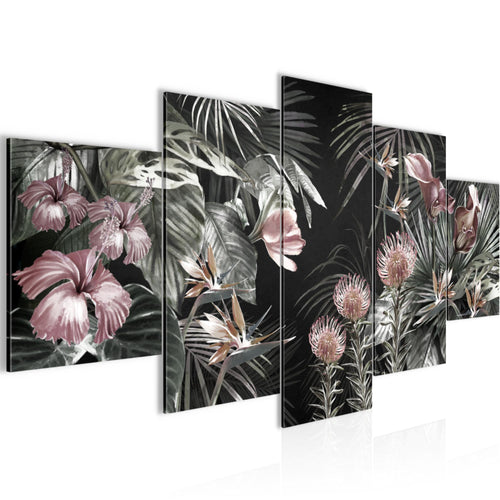 Runa Art Bild Wohnzimmer Schlafzimmer Blumen 5 Teilig Vintage Natur Grün Wandbilder auf Vlies Leinwand 043353b