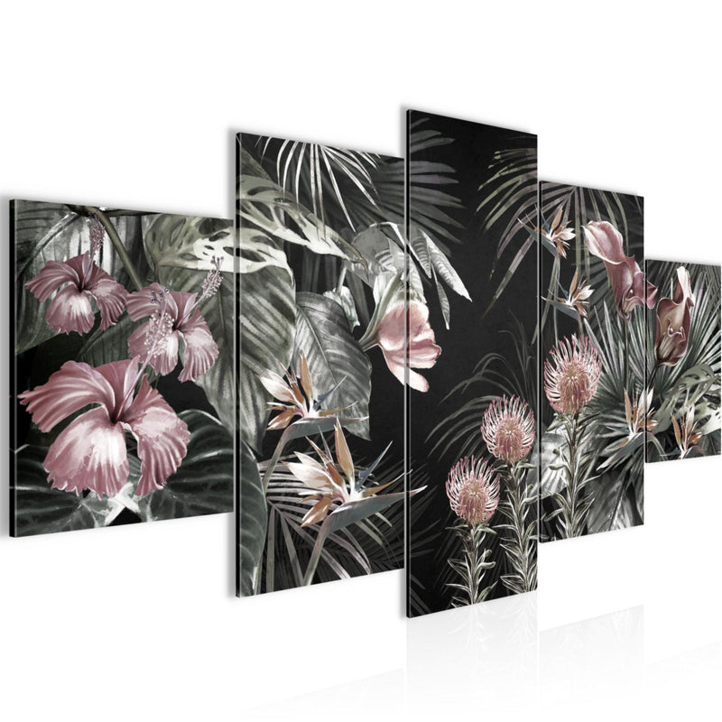 Runa Art Bild Wohnzimmer Schlafzimmer Blumen 5 Teilig Vintage Natur Grün Wandbilder auf Vlies Leinwand 043353b