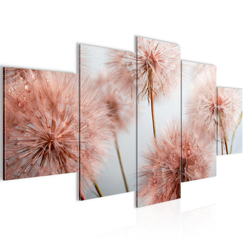 Runa Art Wandbilder Blumen Pusteblumen 5 Teilig Bild auf Vlies Leinwand Deko Wohnzimmer Natur Grau Rosa 042052a