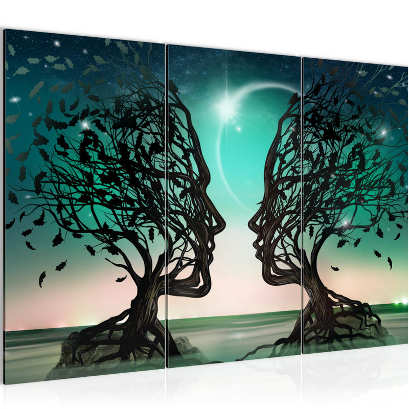 Runa Art Wandbilder Liebespaar Bild XXL Wohnzimmer Schlafzimmer Türkis Abstrakt Baum 120 x 80 cm 3 Teilig 044831a