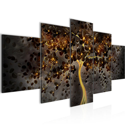 Runa Art Bild Wohnzimmer Schlafzimmer Blumen 5 Teilig Abstrakt Baum Schwarz Gold Wandbilder auf Vlies Leinwand 039753c