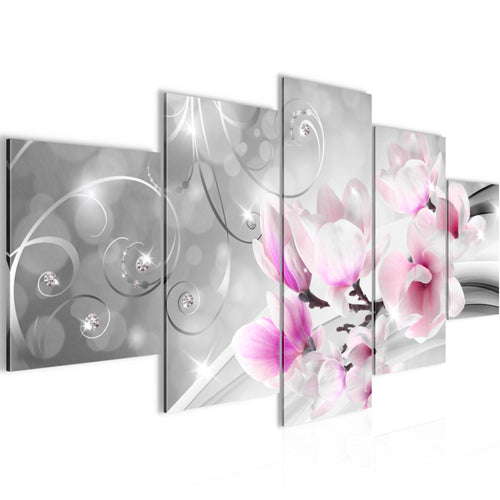 Runa Art Bild Wohnzimmer Schlafzimmer Blumen Abstrakt 5 Teilig 3D Optik Grau Rosa Wandbilder auf Vlies Leinwand 035353a