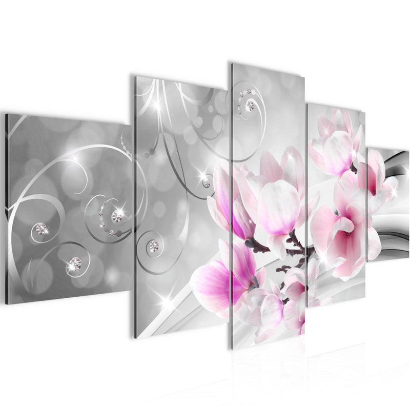 Runa Art Bild Wohnzimmer Schlafzimmer Blumen Abstrakt 5 Teilig 3D Optik Grau Rosa Wandbilder auf Vlies Leinwand 035353a