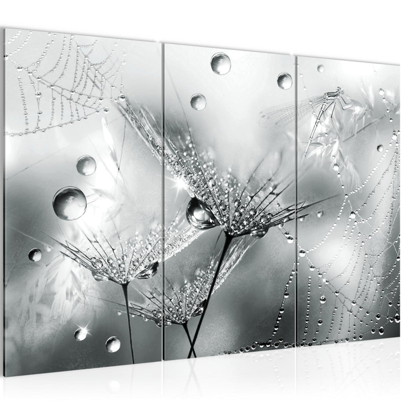 Runa Art Wandbilder Blumen Pusteblumen Bild XXL Wohnzimmer Schlafzimmer Schwarz Weiss Morgentau 120 x 80 cm 3 Teilig 043131c