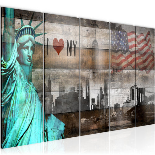 Runa Art Wandbild XXL New York City Wohnzimmer Büro 200 x 80 cm Türkis Braun 5 Teilig - Made in Germany - 034255c