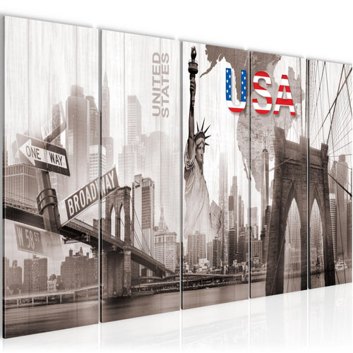 Runa Art Wandbild XXL New York Wohnzimmer Büro 200 x 80 cm Sepia Beige 5 Teilig - Made in Germany - 034755b