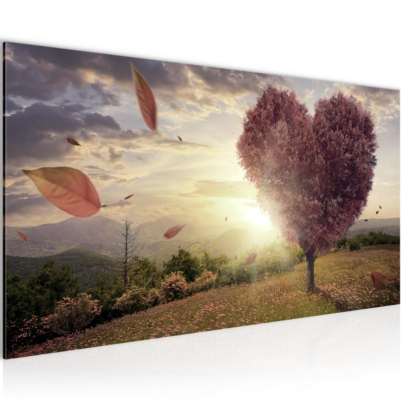 Runa Art Wandbild Herbst Baum Herz 1 Teilig 100 x 40 cm Modern Bild auf Vlies Leinwand Panorama Wohnzimmer Schlafzimmer Beige Braun 605812c