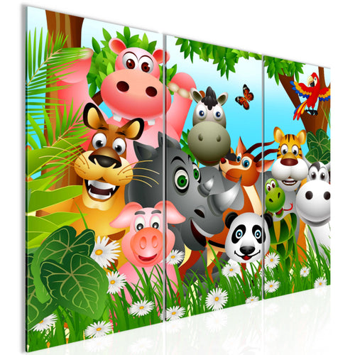 Runa Art Wandbilder Kinderzimmer Waldtiere Bild XXL Babyzimmer Spielzimmer Grün Blau Baby 120 x 80 cm 3 Teilig 014631a