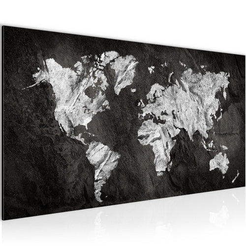 Runa Art Wandbild Weltkarte 1 Teilig 100 x 40 cm Modern Bild auf Vlies Leinwand Kontinente Büro Wohnzimmer Schwarz Weiss 002912a