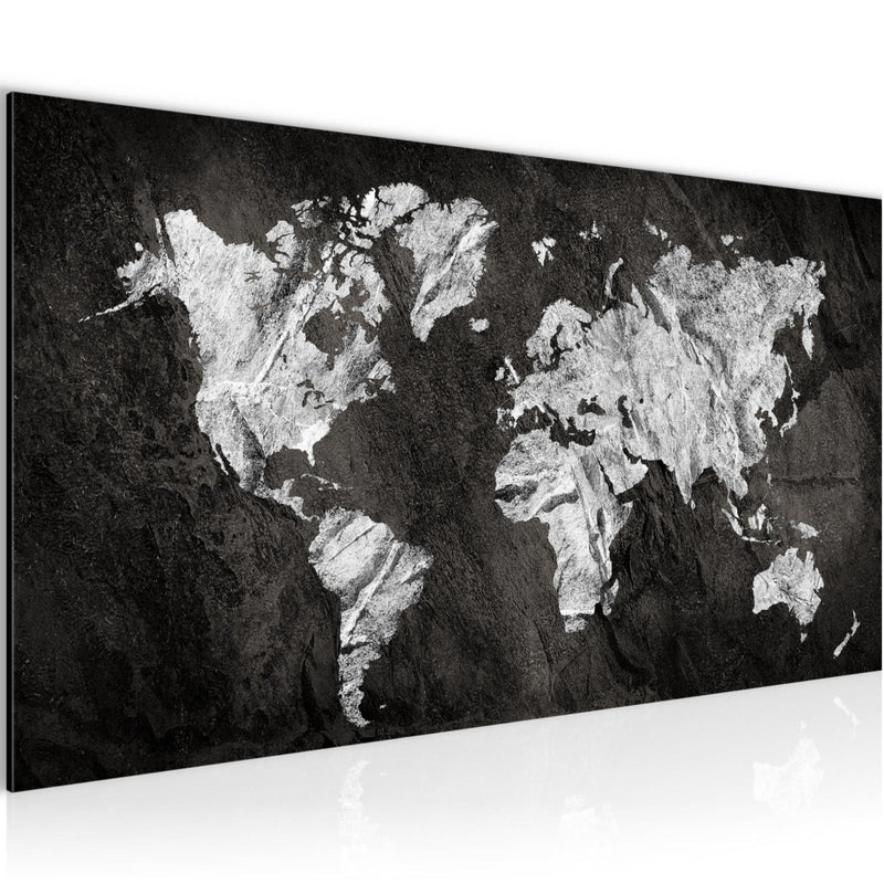 Runa Art Wandbild Weltkarte 1 Teilig 100 x 40 cm Modern Bild auf Vlies Leinwand Kontinente Büro Wohnzimmer Schwarz Weiss 002912a