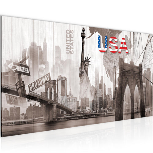 Runa Art Wandbild New York 1 Teilig 100 x 40 cm Modern Bild auf Vlies Leinwand Amerika NY Wohnzimmer Büro Sepia Beige 034712b