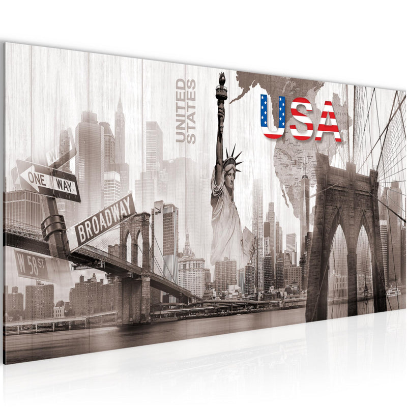 Runa Art Wandbild New York 1 Teilig 100 x 40 cm Modern Bild auf Vlies Leinwand Amerika NY Wohnzimmer Büro Sepia Beige 034712b