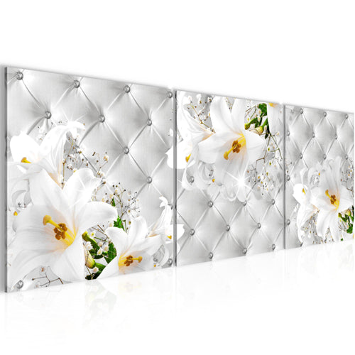 Runa Art - Bilder Blumen Abstrakt 120 x 40 cm 3 Teilig Wandbild auf Vlies Leinwand Grau Silber Mehrteilig Modern 030333c
