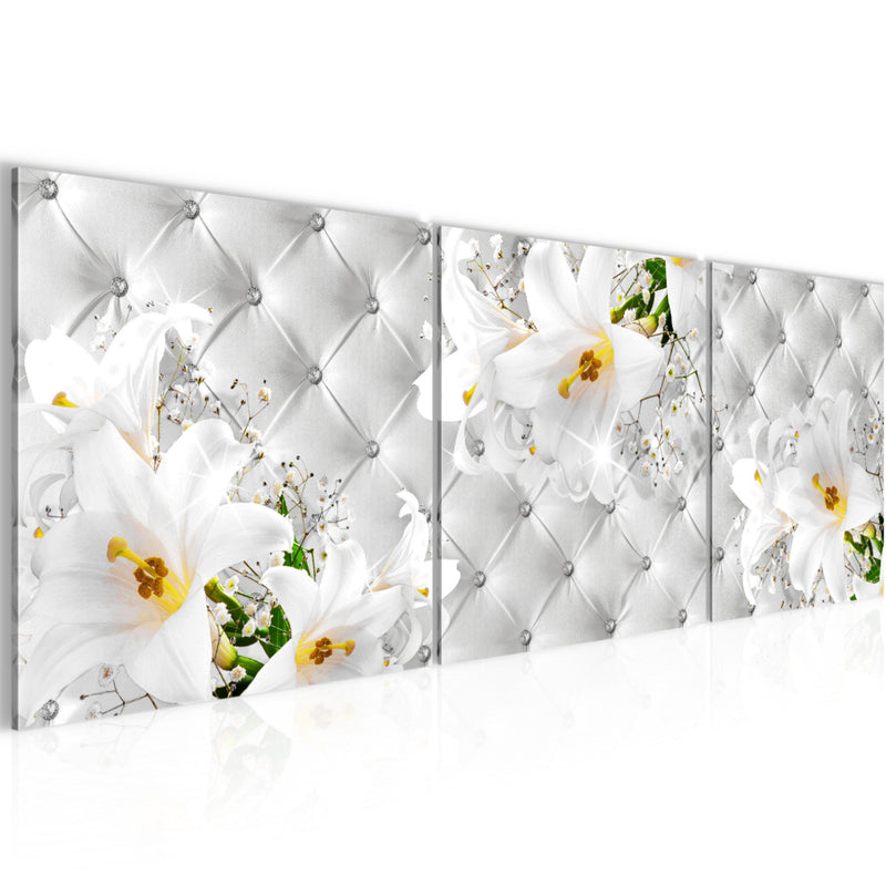 Runa Art - Bilder Blumen Abstrakt 120 x 40 cm 3 Teilig Wandbild auf Vlies Leinwand Grau Silber Mehrteilig Modern 030333c