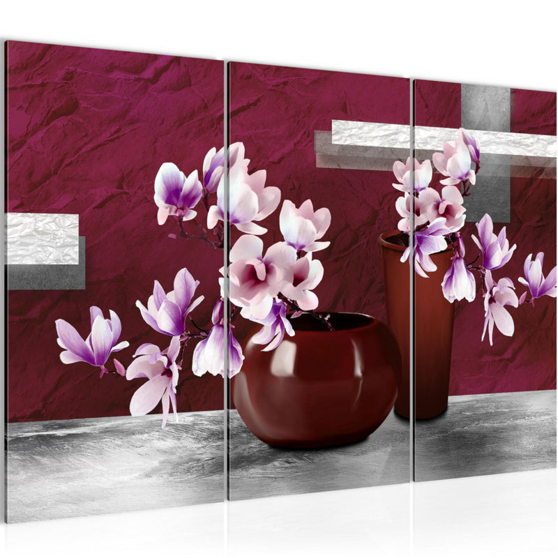 Runa Art Wandbilder Blumen Abstrakt Bild XXL Wohnzimmer Schlafzimmer Grau Rot Blumenvase 120 x 80 cm 3 Teilig 035231a
