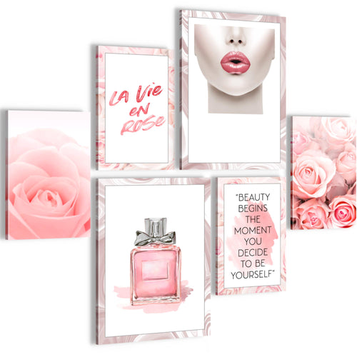 Novart Wandbilder Set Fashion Rosa - KEIN EXTRA RAHMEN BENÖTIGT -  Modern Deko  - Wohnzimmer Mädchen Teenager N015863a