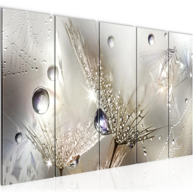 Runa Art Wandbild XXL Blumen Pusteblumen Wohnzimmer Schlafzimmer 200 x 80 cm Braun 5 Teilig - Made in Germany - 043155a