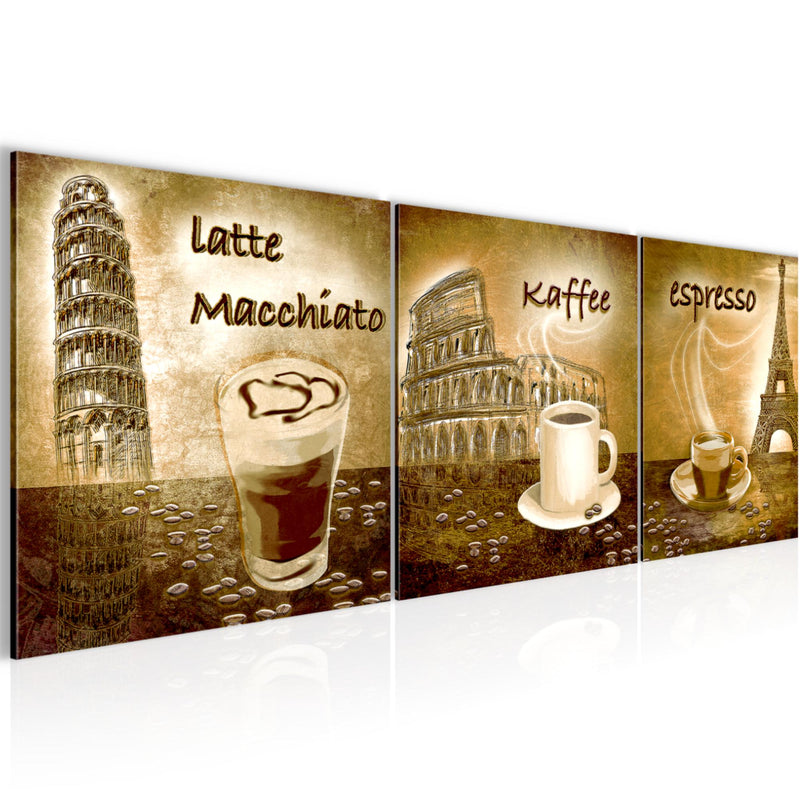 Runa Art - Bilder Küche Kaffee 120 x 40 cm 3 Teilig Wandbild auf Vlies Leinwand Braun Mehrteilig Modern 500733c