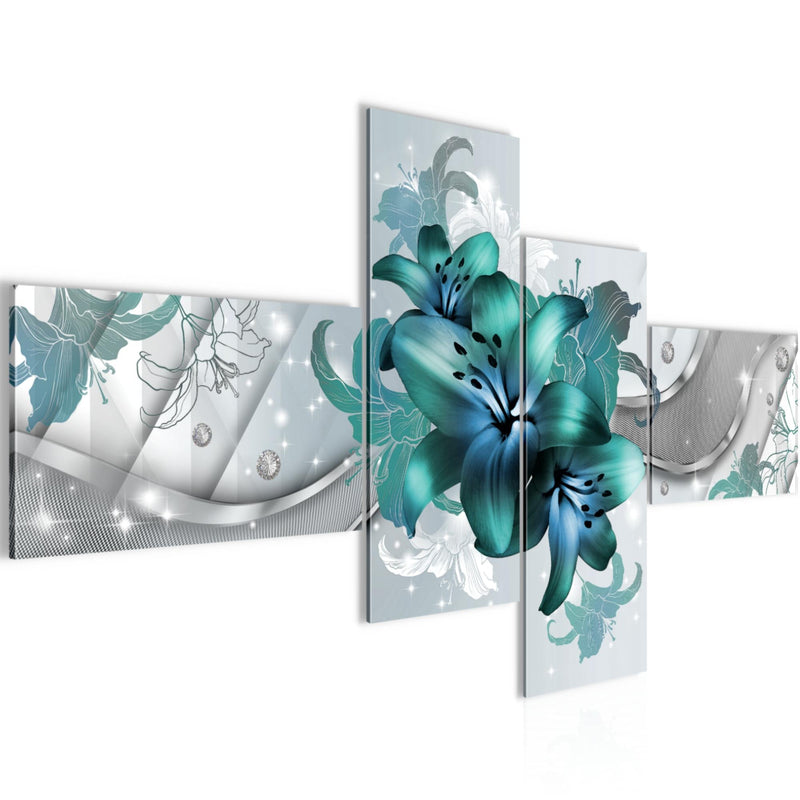 Runa Art Wandbilder Set XXL Blumen LilienWohnzimmer Schlafzimmer Türkis 4 Teilig - Made in Germany - 017345a
