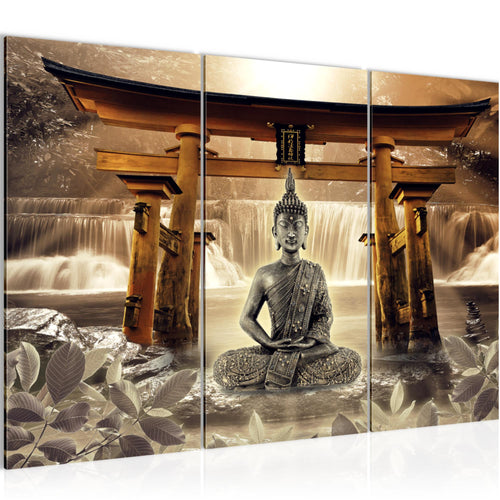 Runa Art Wandbilder Feng Shui Buddha Bild XXL Wohnzimmer Schlafzimmer Braun Wellness Zen 120 x 80 cm 3 Teilig 036431b