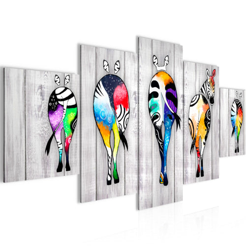 Runa Art Wandbilder Zebra 5 Teilig Bild auf Vlies Leinwand Deko Wohnzimmer Schlafzimmer Abstrakt Grau Bunt 034052c