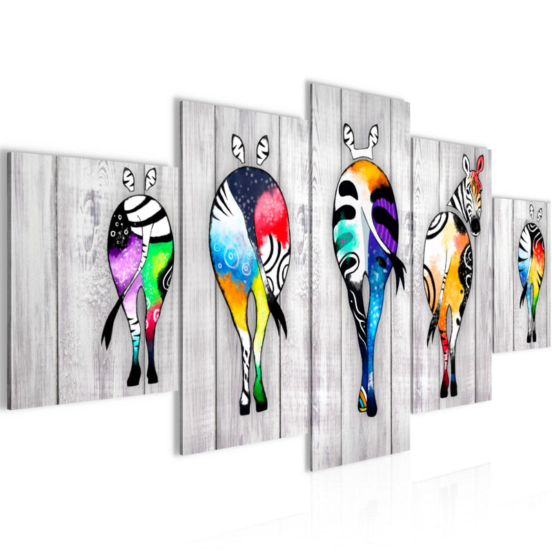 Runa Art Wandbilder Zebra 5 Teilig Bild auf Vlies Leinwand Deko Wohnzimmer Schlafzimmer Abstrakt Grau Bunt 034052c