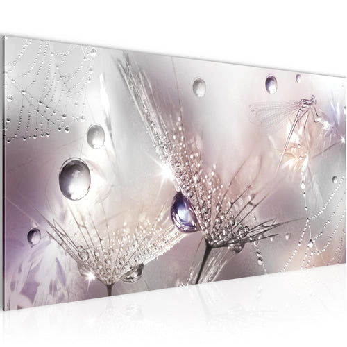 Runa Art Wandbild Blumen Pusteblumen 100 x 40 cm Modern Bild auf Vlies Leinwand Morgentau Wohnzimmer Rosa Grau 043112b
