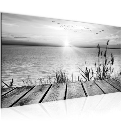 Runa Art Wandbild Brücke Am See 1 Teilig 100 x 40 cm Modern Bild auf Vlies Leinwand Landschaft Wohnzimmer Schlafzimmer Schwarz Weiss 034312c