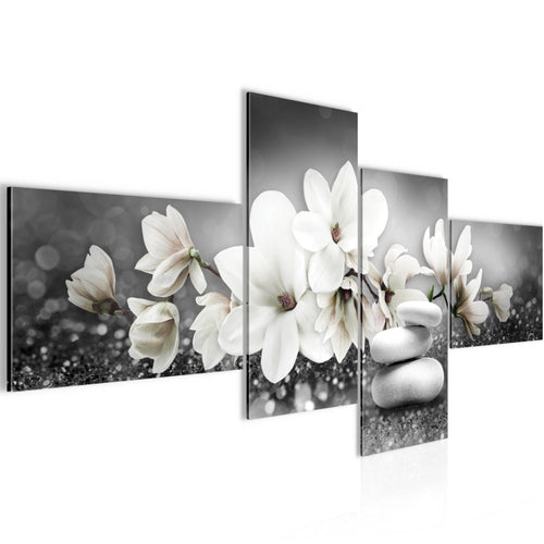 Runa Art Bild Modern Blumen Magnolien - Made in Germany - Wandbilder Abstrakt Schwarz Weiss 4 Teilig 035442c