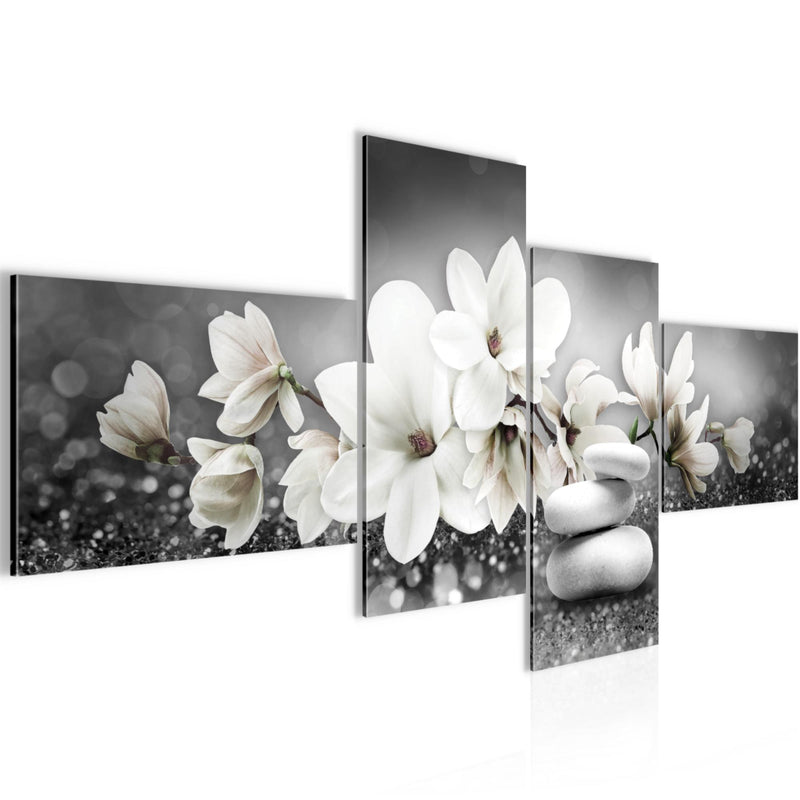 Runa Art Bild Modern Blumen Magnolien - Made in Germany - Wandbilder Abstrakt Schwarz Weiss 4 Teilig 035442c