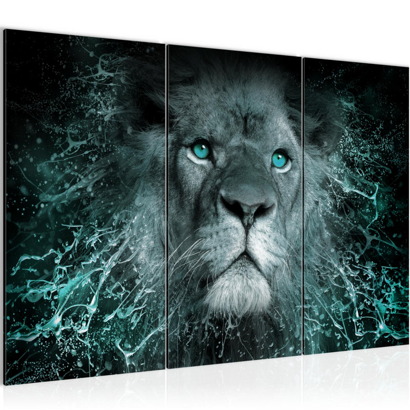 Runa Art Wandbilder Afrika Löwe Bild XXL Wohnzimmer Schlafzimmer Schwarz Türkis Abstrakt Tiere 120 x 80 cm 3 Teilig 040731b