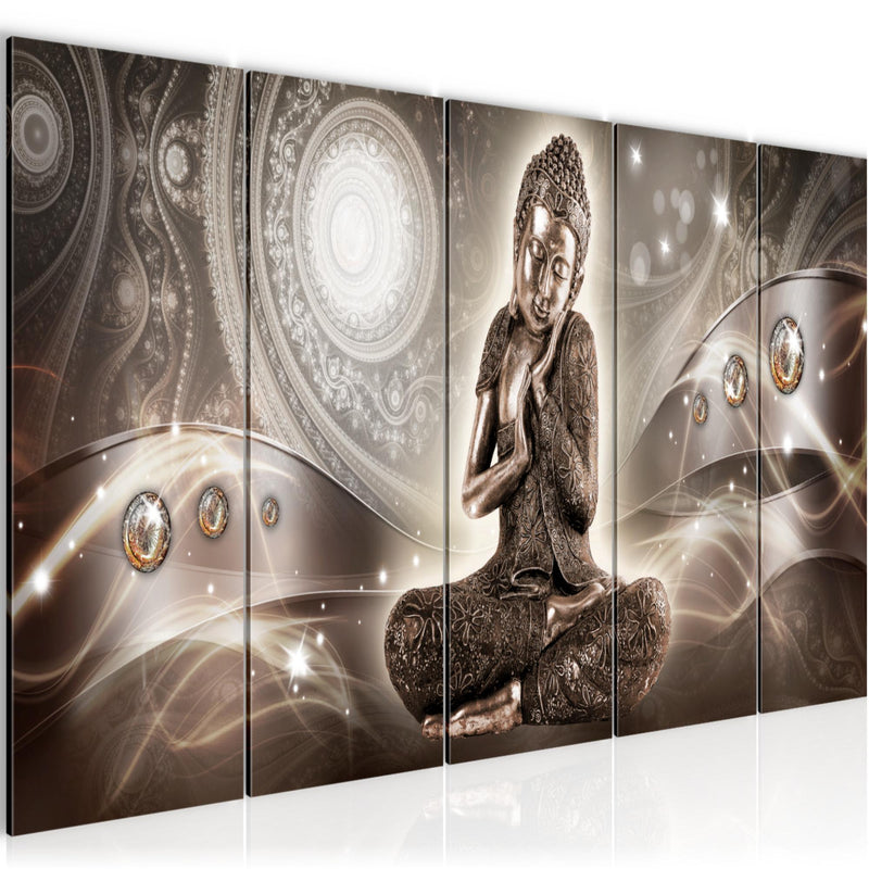 Runa Art Wandbild XXL Buddha Zen Wohnzimmer Schlafzimmer 200 x 80 cm Braun 5 Teilig - Made in Germany - 041655a