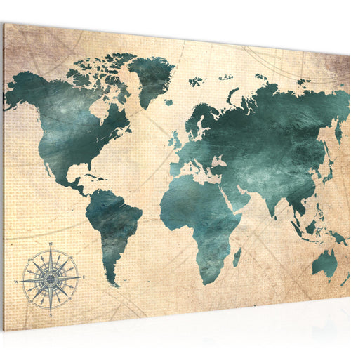 Runa Art Bild Weltkarte Modern Wandbilder Wohnzimmer Büro 1 Teilig - Made In Germany - Steinoptik Beige Braun Flur 026015a