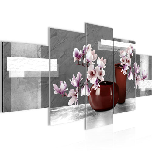 Runa Art - Bilder Blumen Abstrakt 200 x 100 cm 5 Teilig XXL Wanddekoration Design Grau Rosa 035251c