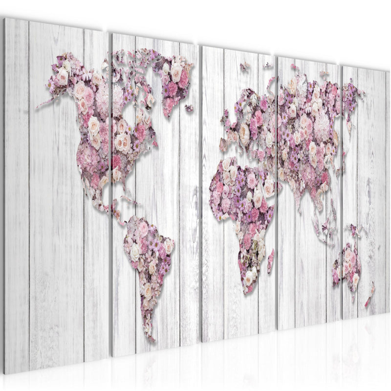 Runa Art Bild Weltkarte Blumen Wandbilder auf Vlies Leinwand 5 Teilig Wanddekoration Wohnzimmer Schlafzimmer 023256b