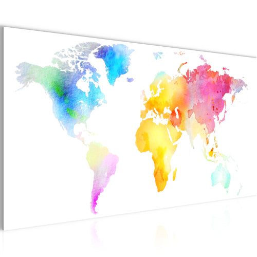 Runa Art Wandbild Weltkarte 100L x 40B cm Modern Bild auf Vlies Leinwand Bunt Wohnzimmer Schlafzimmer Büro Weltkarte Farben 057512a