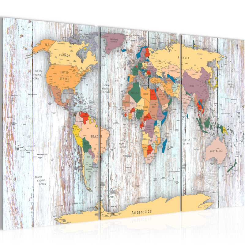 Runa Art Wandbilder Weltkarte Holz Bild XXL Büro Wohnzimmer Weiss Landkarte 120 x 80 cm 3 Teilig 108731b