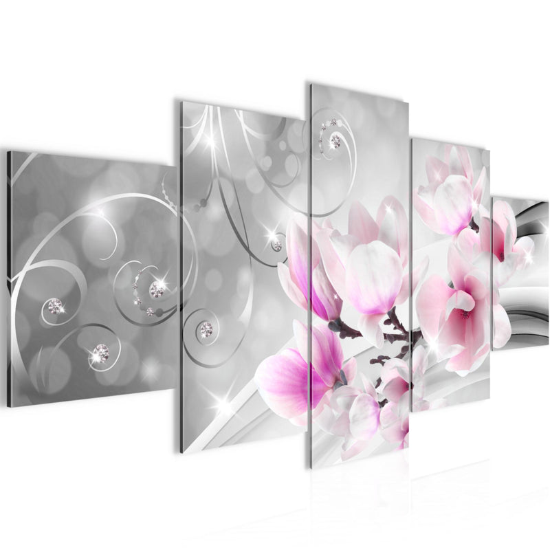 Runa Art - Bilder Blumen Abstrakt 200 x 100 cm 5 Teilig XXL Wanddekoration Design Grau Rosa 035351a