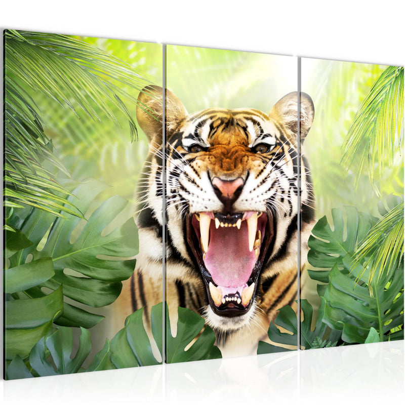 Runa Art Wandbilder Tieger Abstrakt Bild XXL Wohnzimmer Schlafzimmer Grün Orange Tiere 120 x 80 cm 3 Teilig 037531a