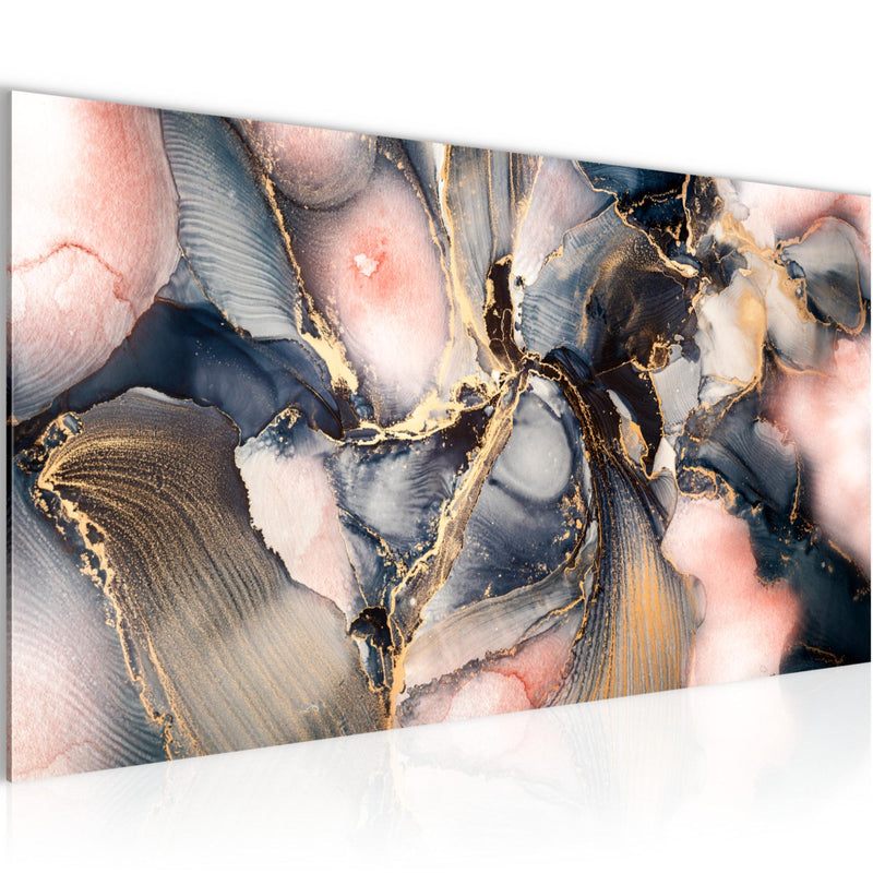 Runa Art Wandbild Abstrakt 100 x 40 cm Modern Bild auf Vlies Leinwand Pastel Wohnzimmer Schlafzimmer blau rosa Gold 043812a