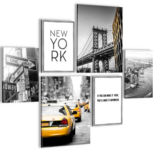 Novart Wandbilder Set New York City Taxi Gelb Grau - KEIN EXTRA RAHMEN BENÖTIGT -  Modern Deko  - Wohnzimmer Schlafzimmer N006363a