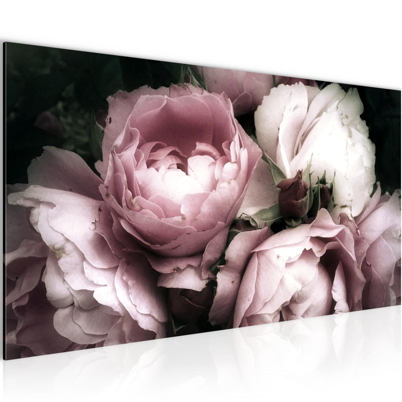 Runa Art Wandbild Blumen Rosen 1 Teilig 100 x 40 cm Modern Bild auf Vlies Leinwand Vintage Wohnzimmer Schwarz Bunt 039112a