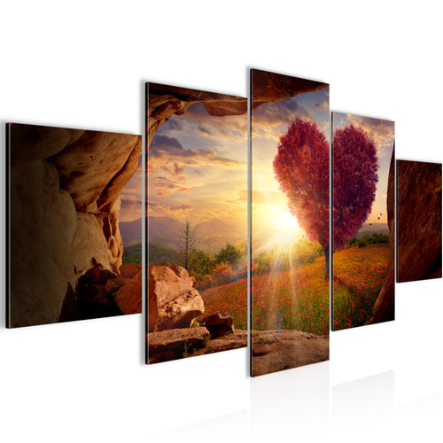 Runa Art Wandbilder Natur Gebirge 5 Teilig Bild auf Vlies Leinwand Deko Wohnzimmer Schlafzimmer Baum Herz Beige Rosa 607652c