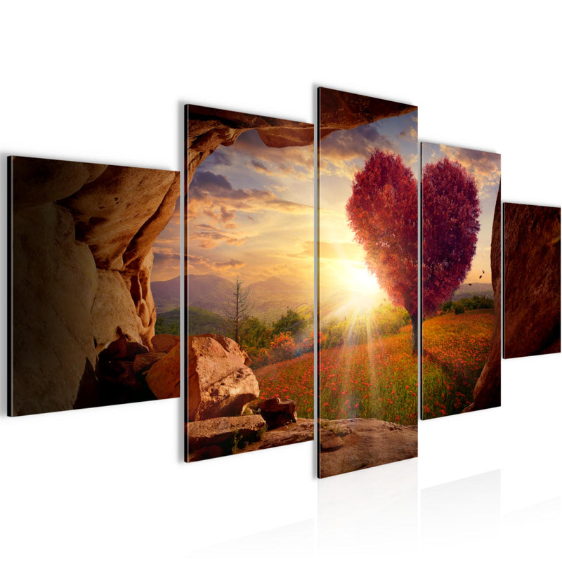 Runa Art Wandbilder Natur Gebirge 5 Teilig Bild auf Vlies Leinwand Deko Wohnzimmer Schlafzimmer Baum Herz Beige Rosa 607652c