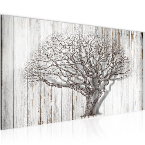Runa Art Wandbild Baum Abstrakt 1 Teilig 100 x 40 cm Modern Bild auf Vlies Leinwand Holzmotiv Wohnzimmer Schwarz Weiss 039912b